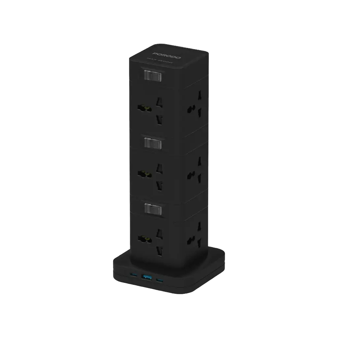 PORODO-THREE-STOREY 12AC POWER HUB 2TYBE-C 1USB