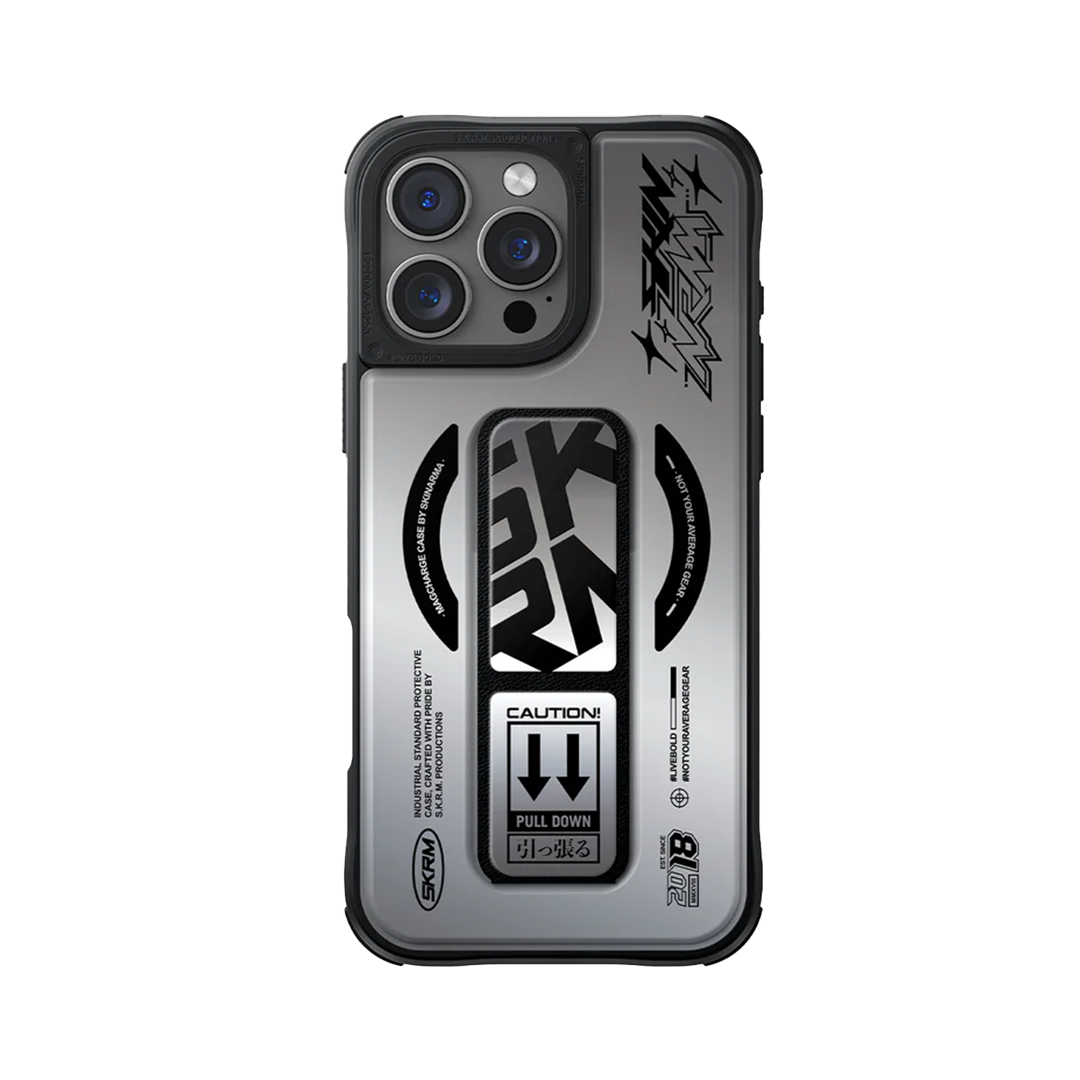 SKINARMA-BACK COVER KIRA KOBAI GRIPSTAND MAGSAFE 16 PRO MAX SILVER