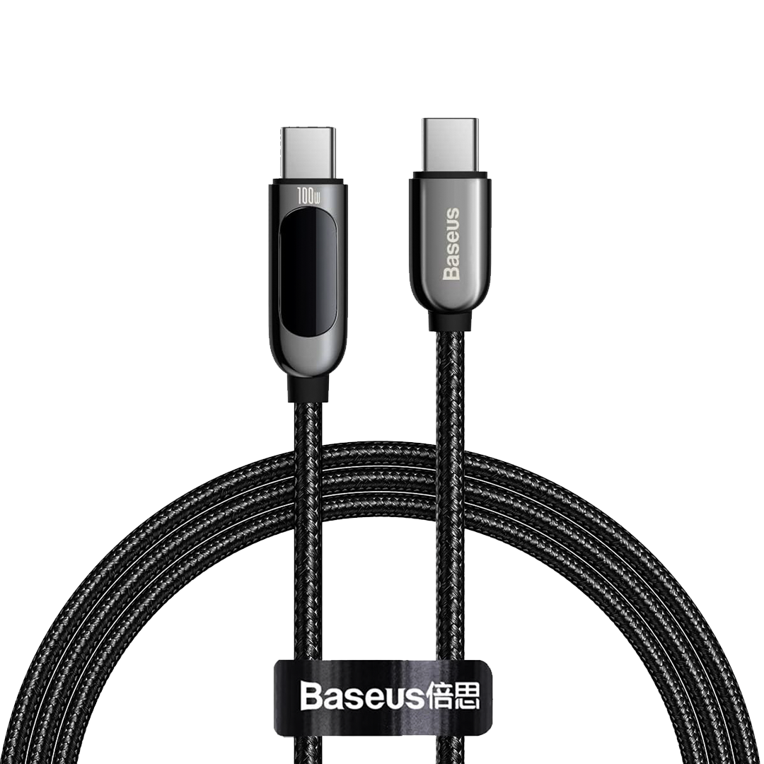 بيسوس-كيبل مع شاشة ديجتال 100 واط تايب سي 2متر اسود