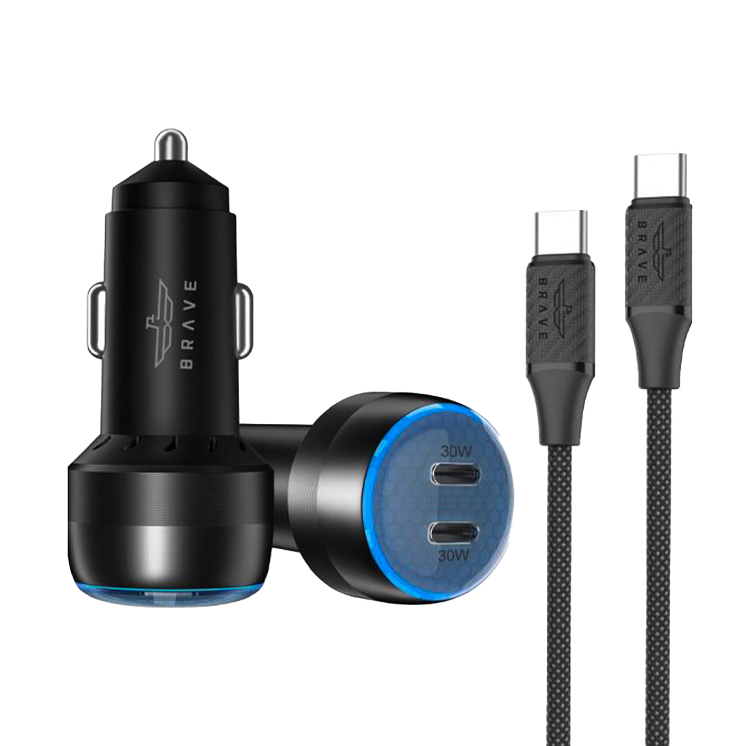 بريف- شاحن سيارة 60واط منفذين تايب سي مع كيبل BBC-24