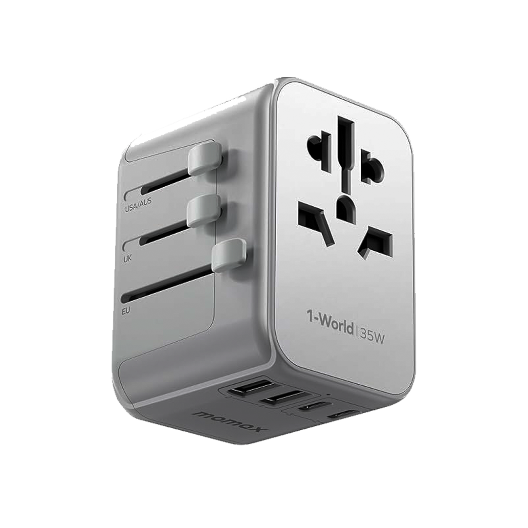 موماكس – شاحن سفر GaN بقدرة 35 واط مع كيبل، لون أبيض